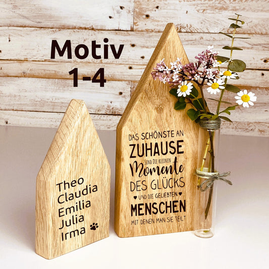 Haus aus Eiche, als Set mit Namen personalisiert, Geschenk zum Einzug, Dekohaus, Herbstdeko